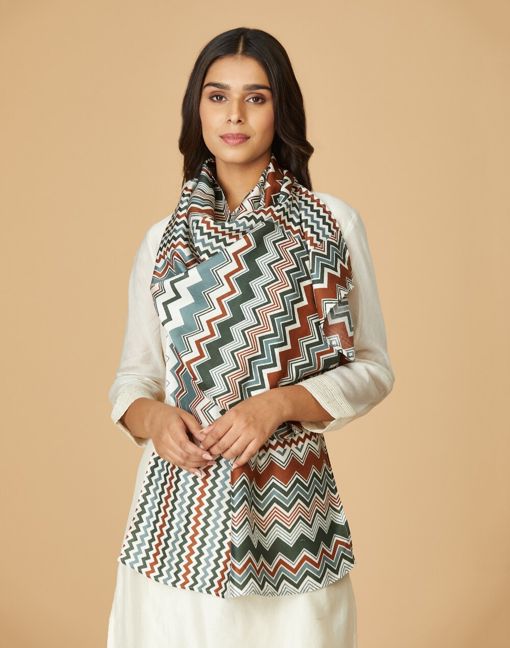 Zig Zag Printed Silk Stole