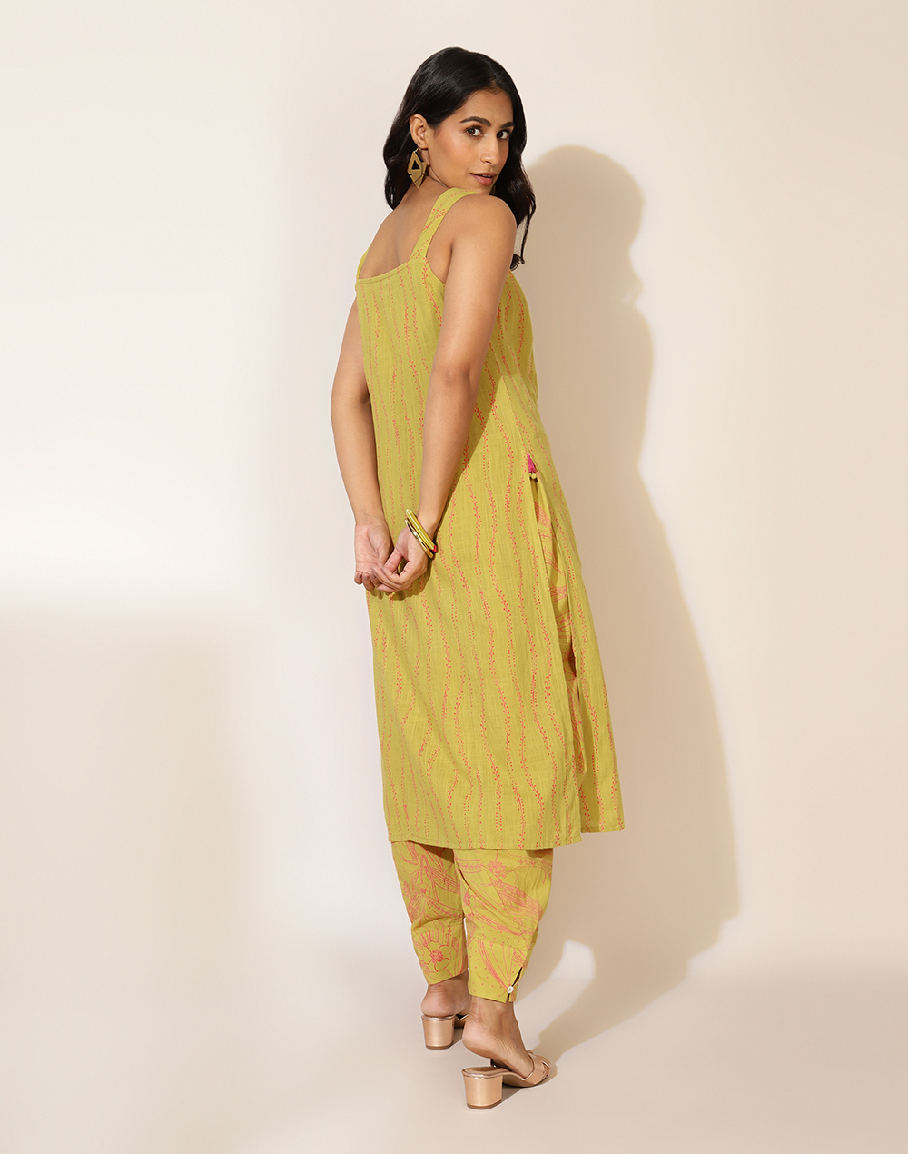 Buy NUIndian Green Bel Printed Square Neck Sleeveless Cotton Long Kurta for  Women Online at Fabindia