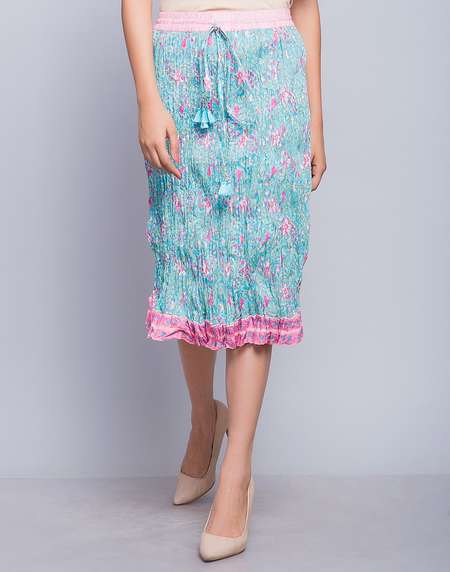 Buy Blue Cotton Printed Bordered Hem Short Skirt for Women Online