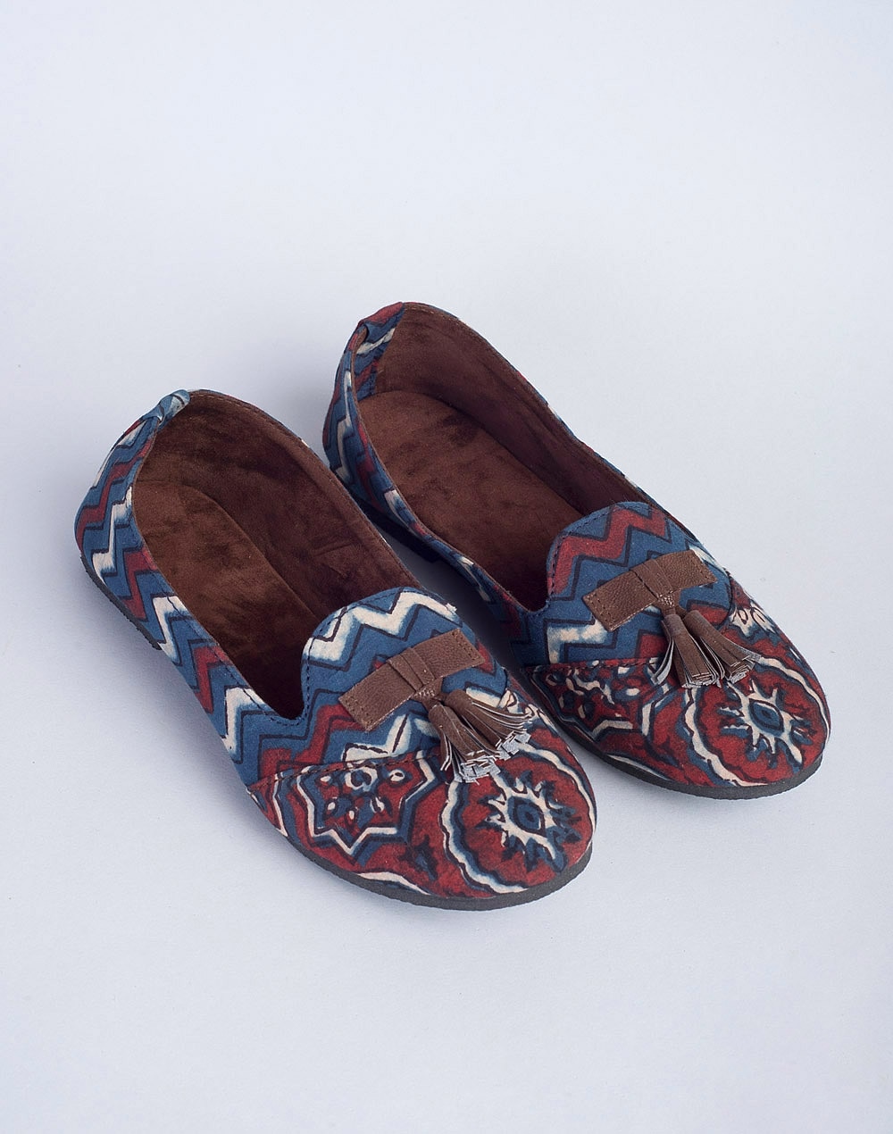 Blue Leather Ajrakh Printed Loafers