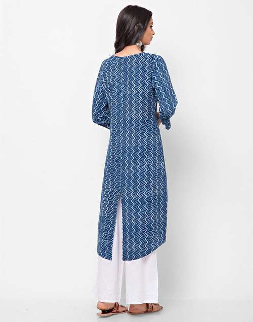 Indigo Cotton Printed Long Kurta Indigo Cotton Printed Long Kurta