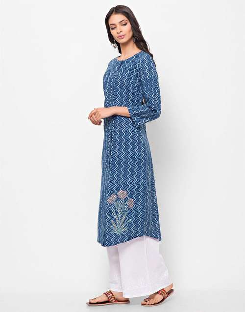 Indigo Cotton Printed Long Kurta Indigo Cotton Printed Long Kurta