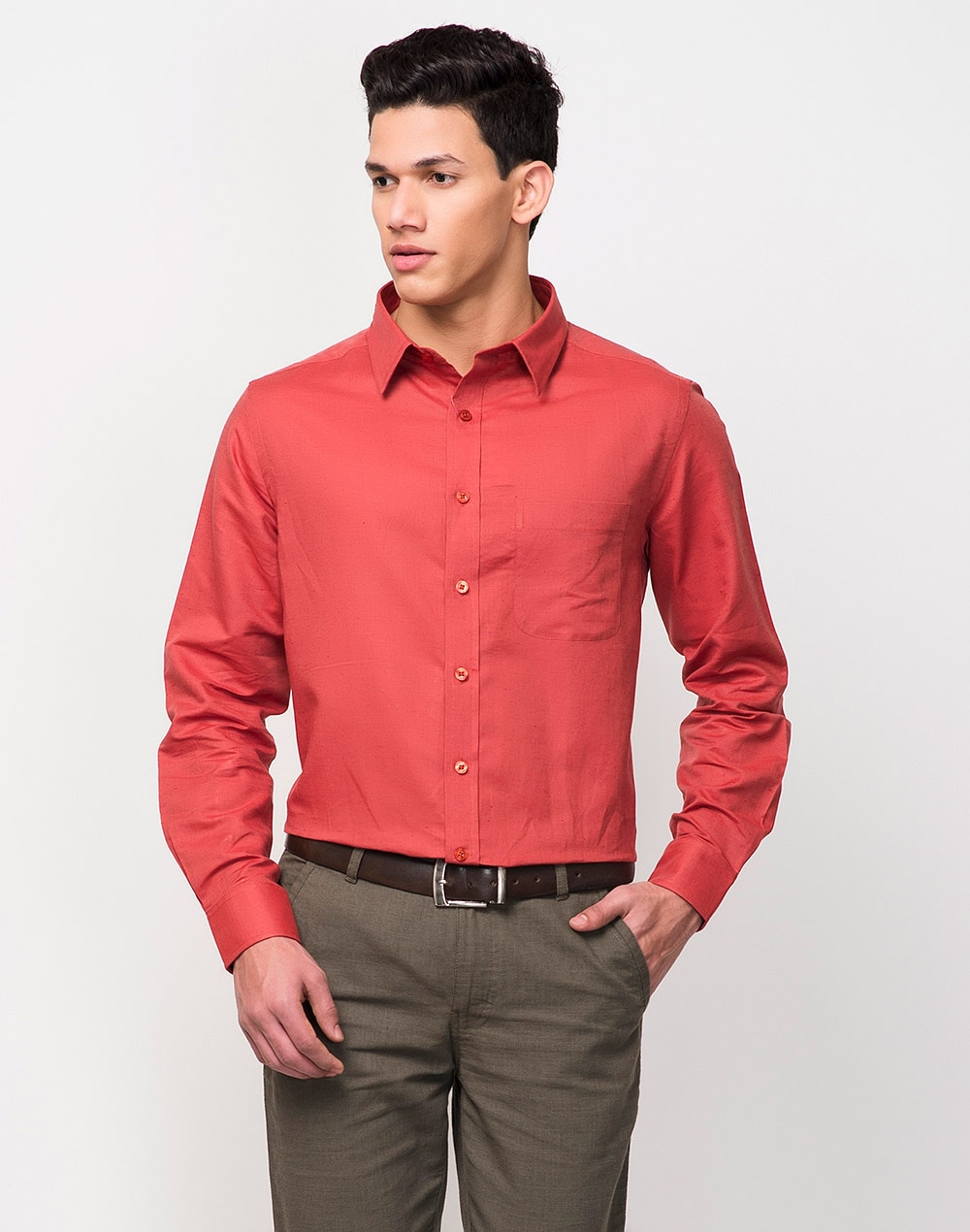 Red Linen Blend Shirt