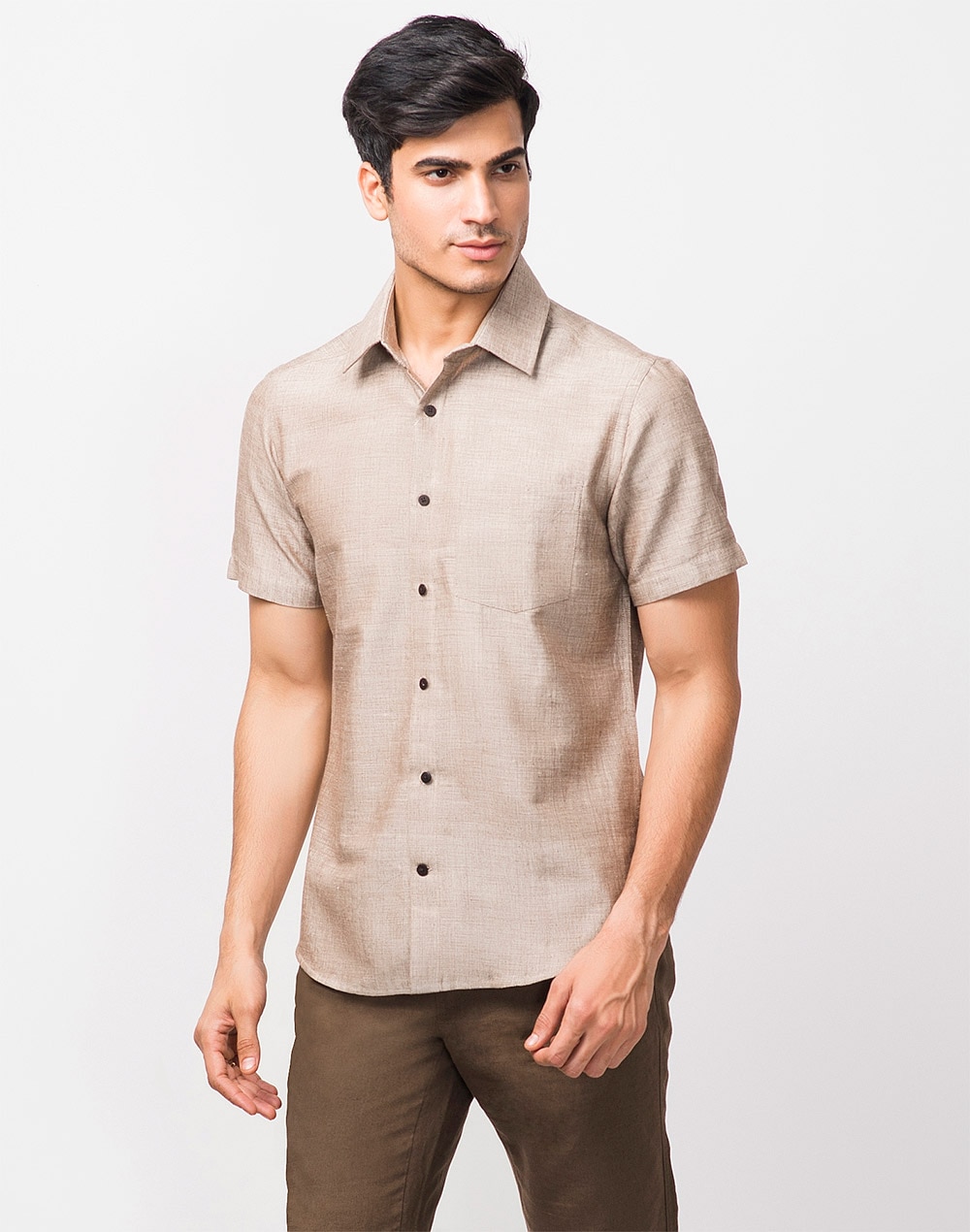 Buy Beige Cotton Woven Slim Fit Shirt for Men Online at Fabindia | 10526136