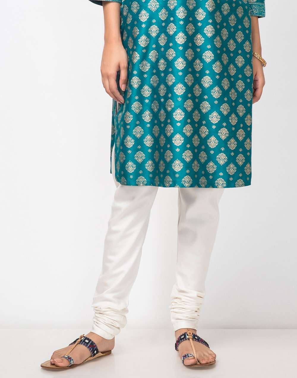 Buy Natural Viscose Tussar Tie Up Churidar for Women Online at Fabindia | 10535295