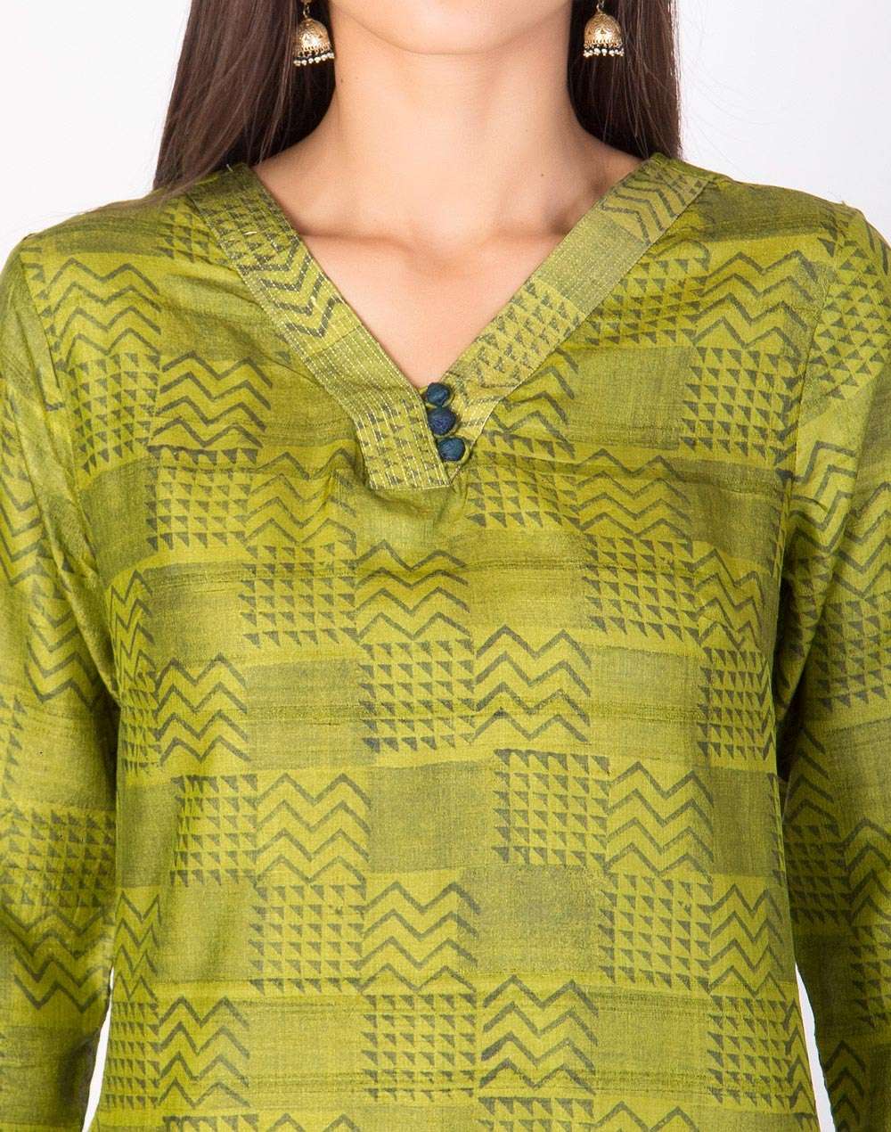 Green Silk Printed Long Kurta