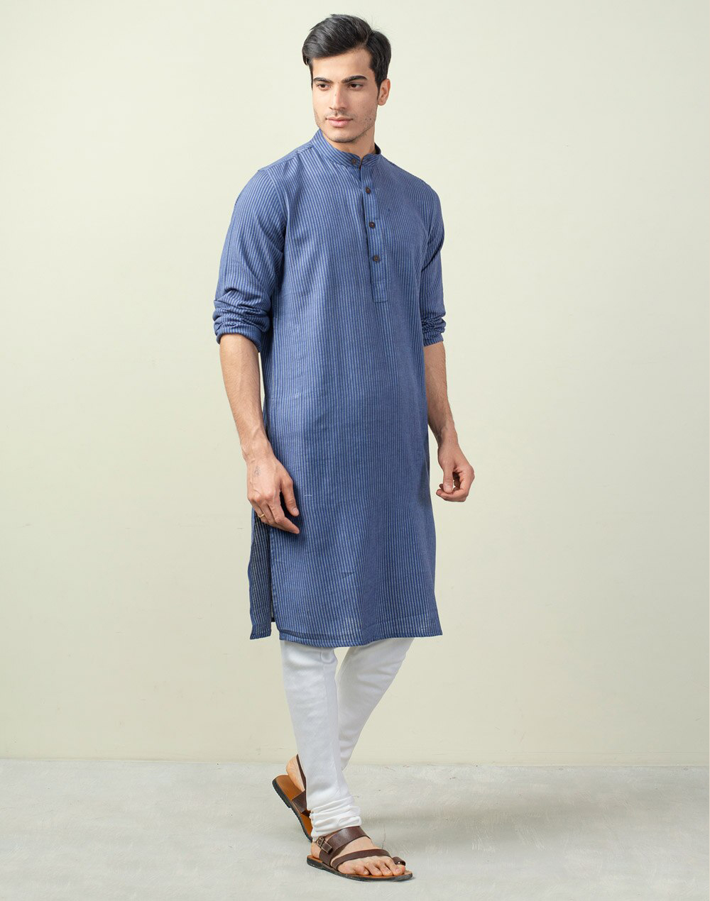 Buy Blue Cotton Geometric Slim Fit Long Kurta for Men Online at ...