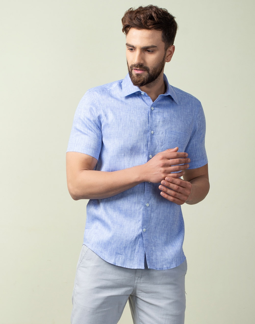 Buy Linen Chambray Slim Fit Shirt for Men Online at Fabindia | 10572319