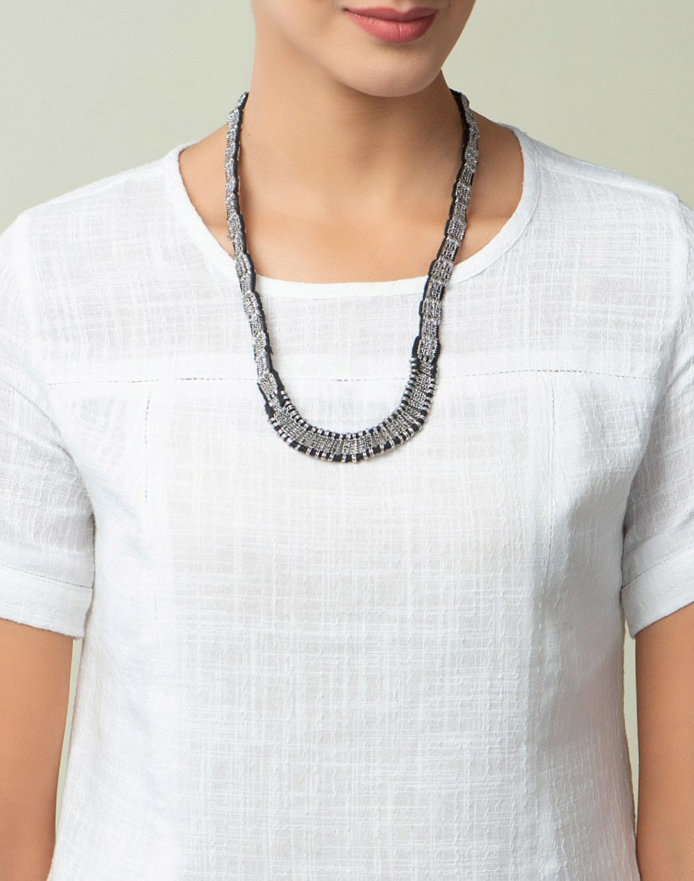 Metal Silver Black Matinee Necklace