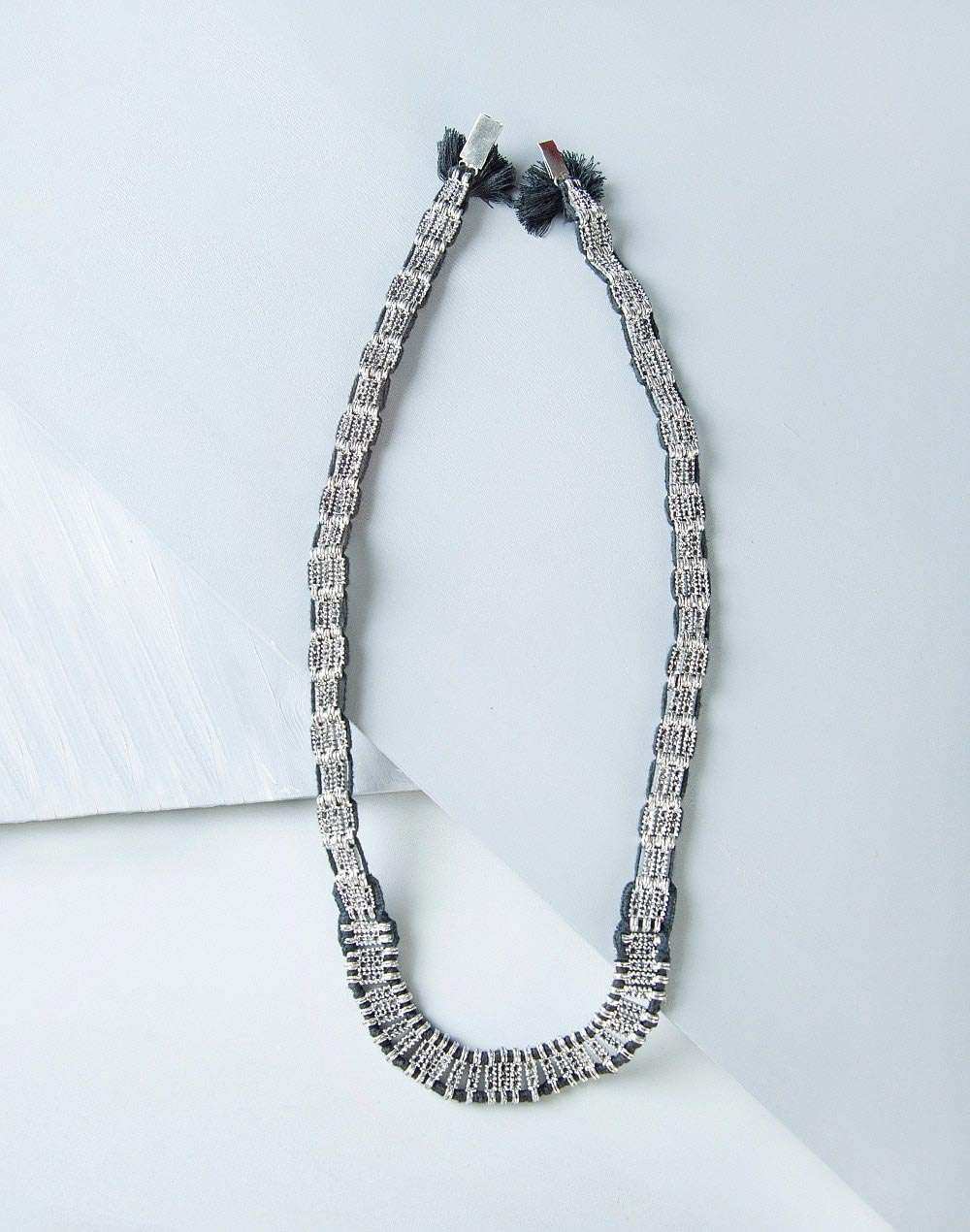 Metal Silver Black Matinee Necklace