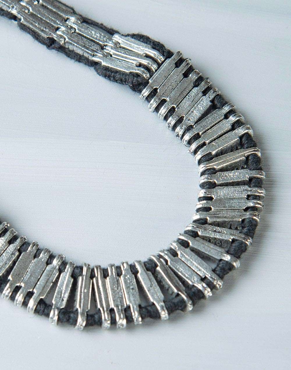 Metal Silver Black Matinee Necklace
