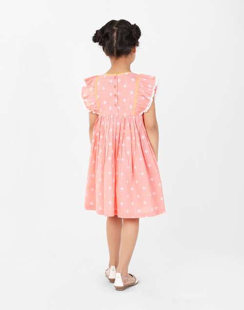 Orange Cotton Printed Frill Sleeves Dress Orange Cotton Printed Frill Sleeves Dress