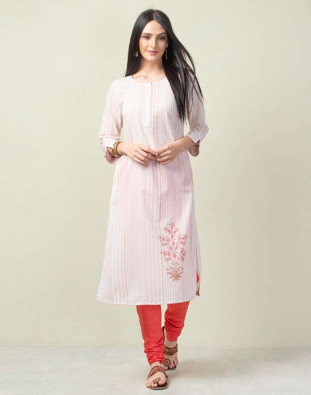 Natural Cotton Printed Long Kurta