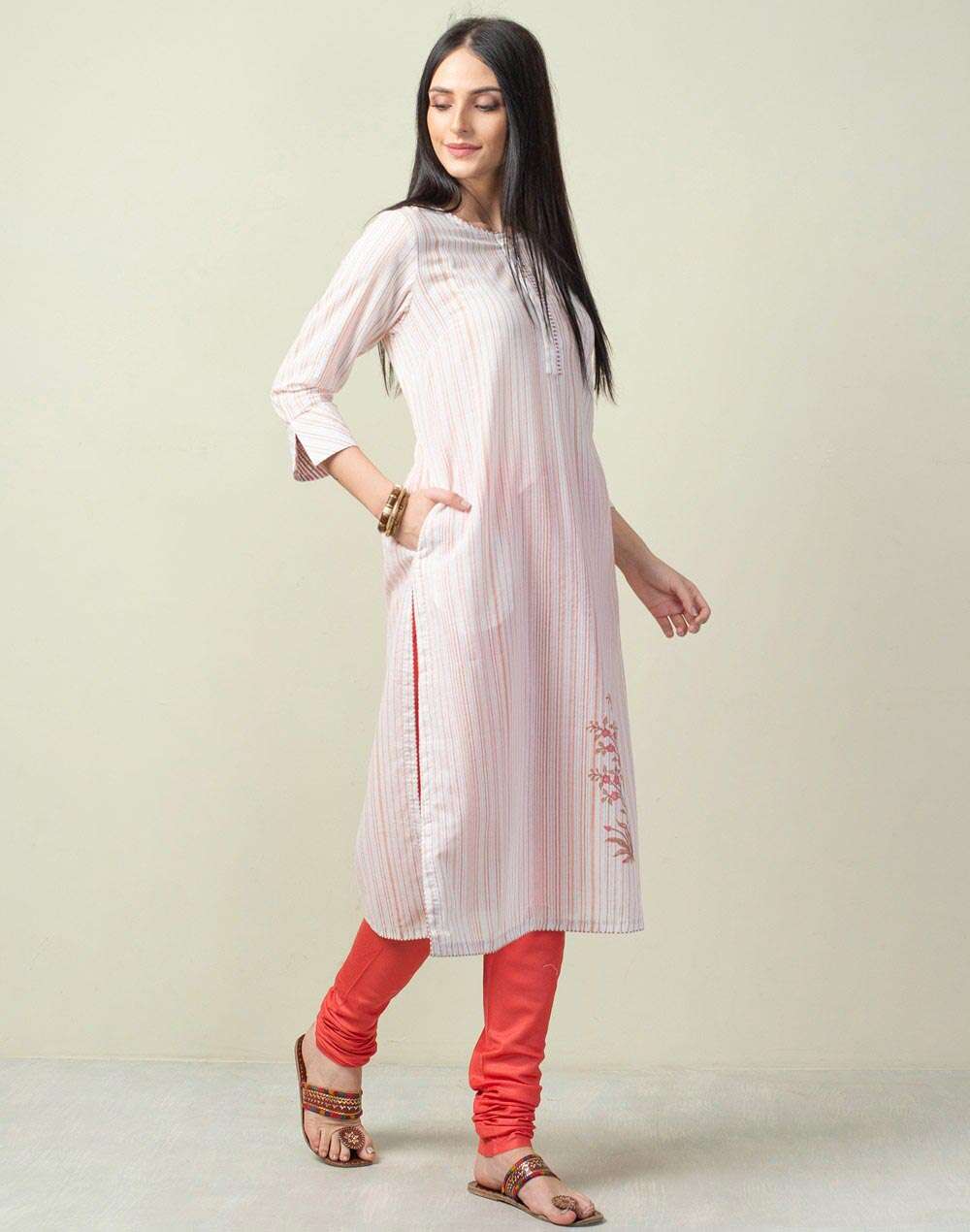 Natural Cotton Printed Long Kurta