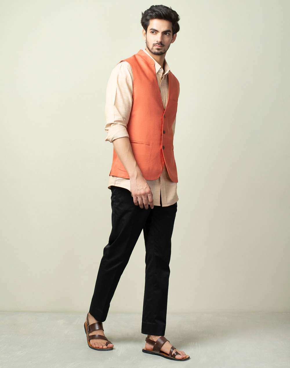 Linen V-Neck Short Nehru Jacket