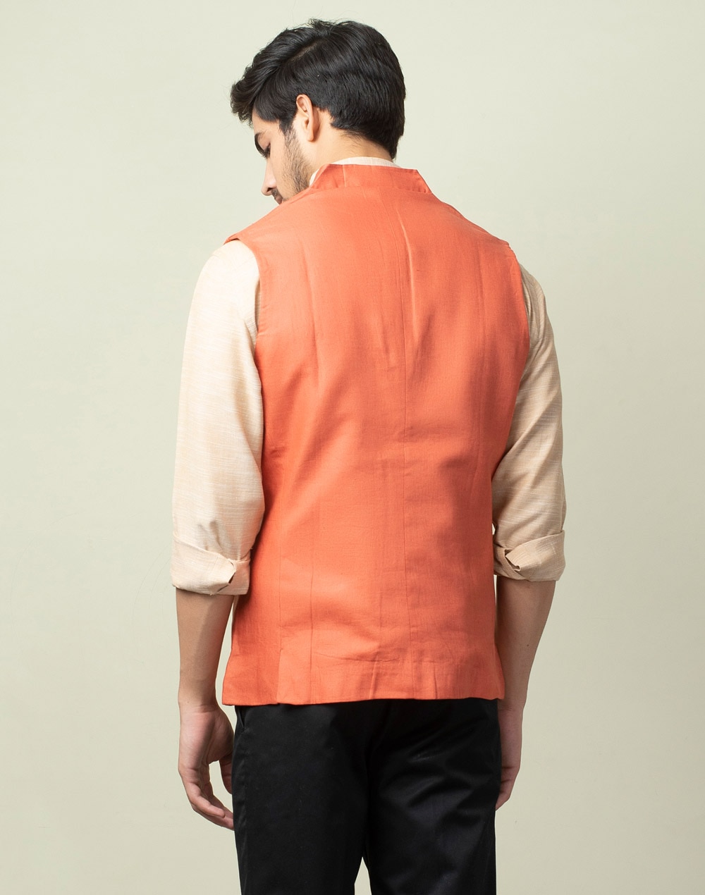 Linen V-Neck Short Nehru Jacket