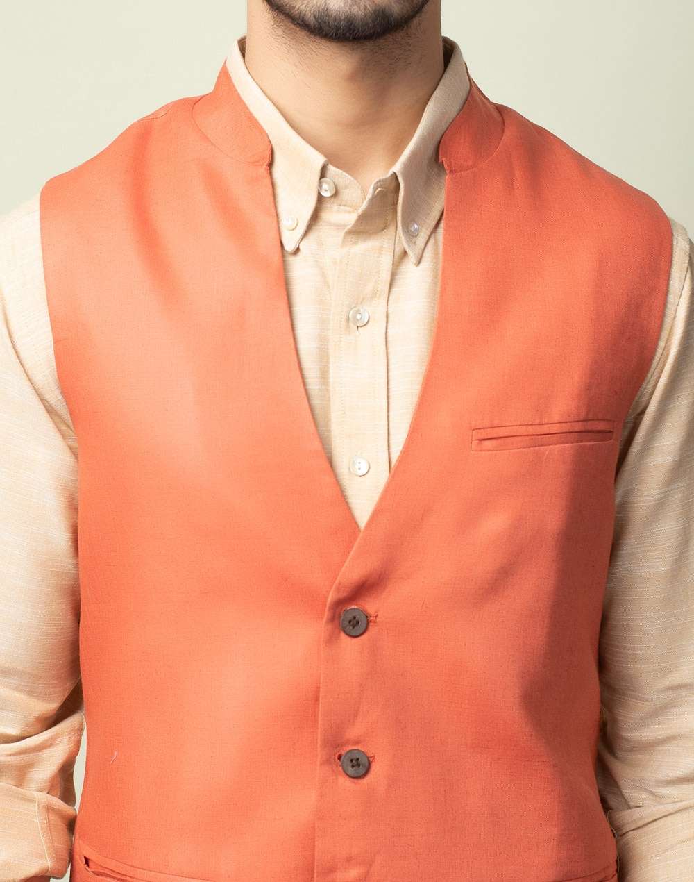 Linen V-Neck Short Nehru Jacket