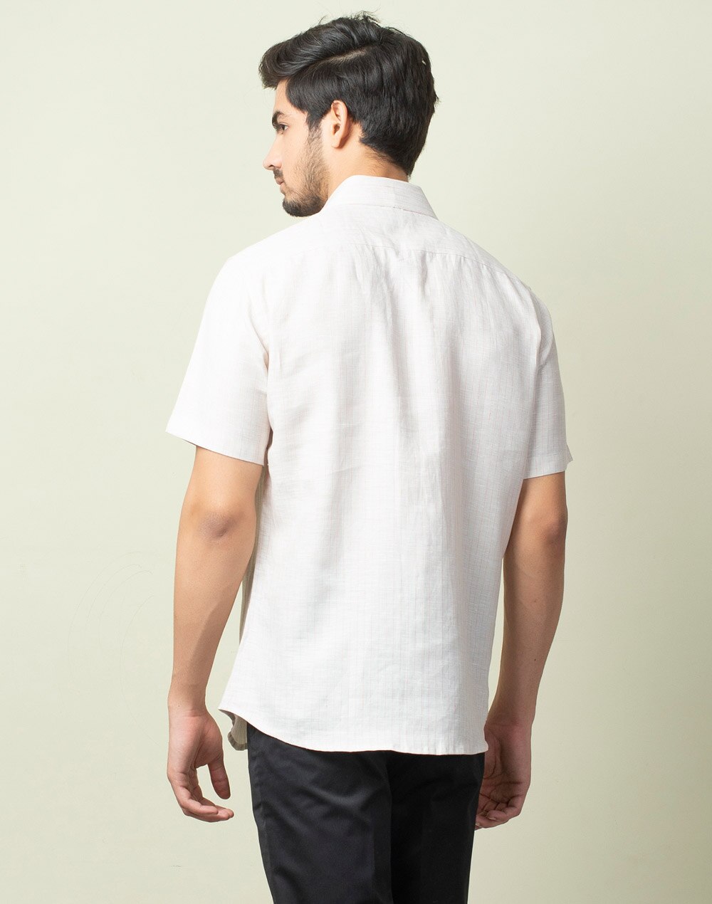 Beige Linen Striped Slim Fit Shirt