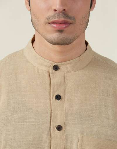Beige Cotton Comfort Fit Long Kurta Beige Cotton Comfort Fit Long Kurta