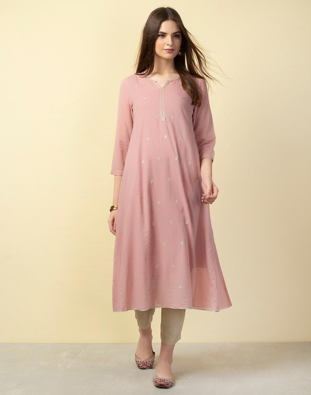 Pink Cotton Embroidered Long Kurta Pink Cotton Embroidered Long Kurta
