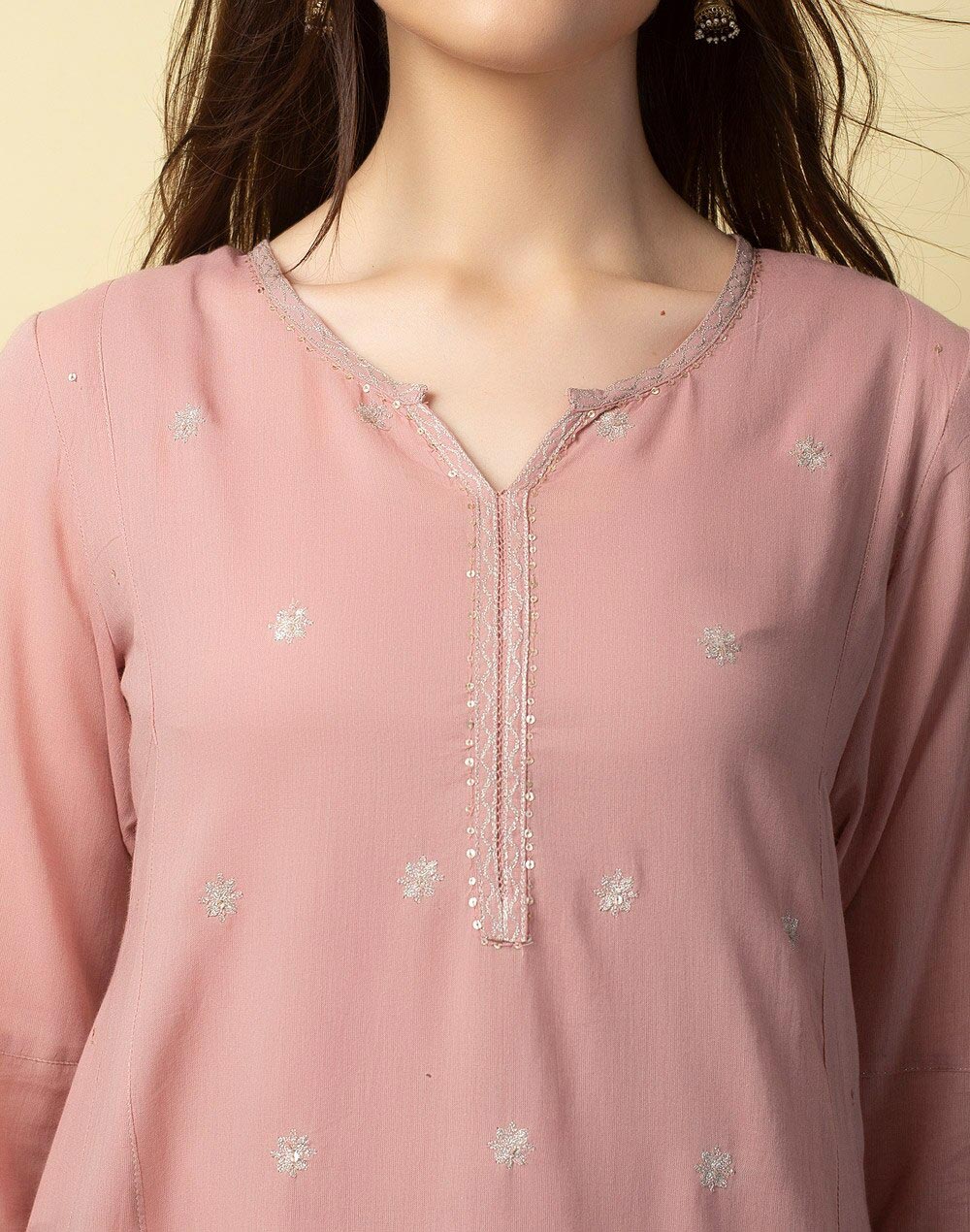 Pink Cotton Embroidered Long Kurta Pink Cotton Embroidered Long Kurta