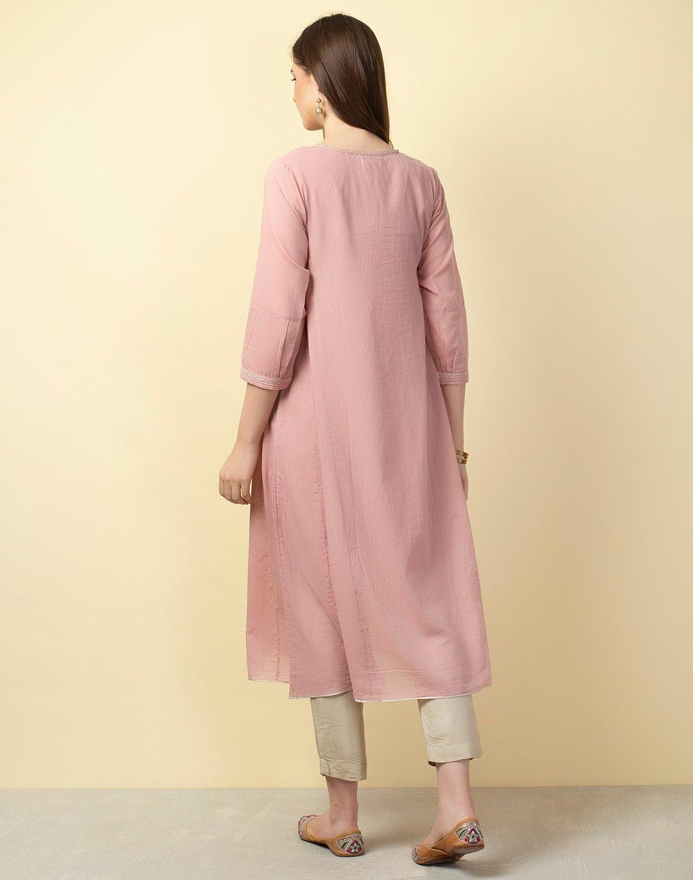 Pink Cotton Embroidered Long Kurta Pink Cotton Embroidered Long Kurta