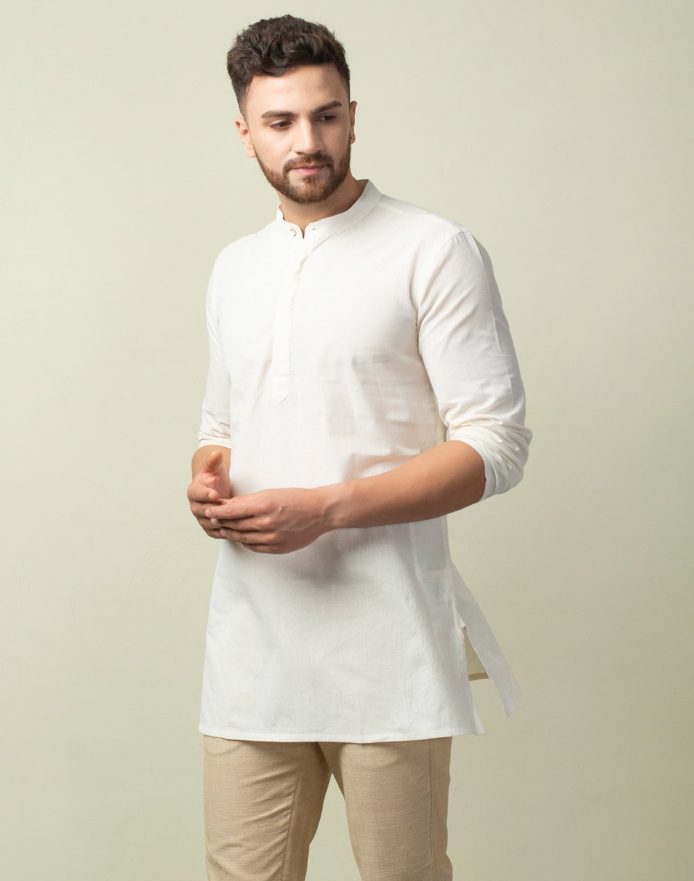 Buy Cotton Pintucked Short Kurta for Men Online at Fabindia | 10597084