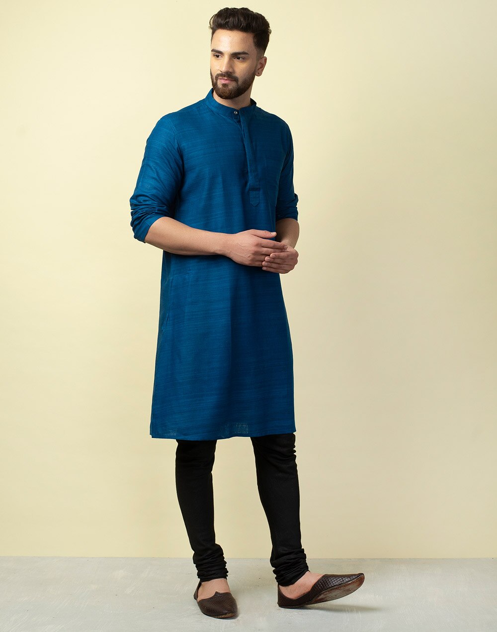 Buy Blue Silk Long Kurta for Men Online at Fabindia | 10597676