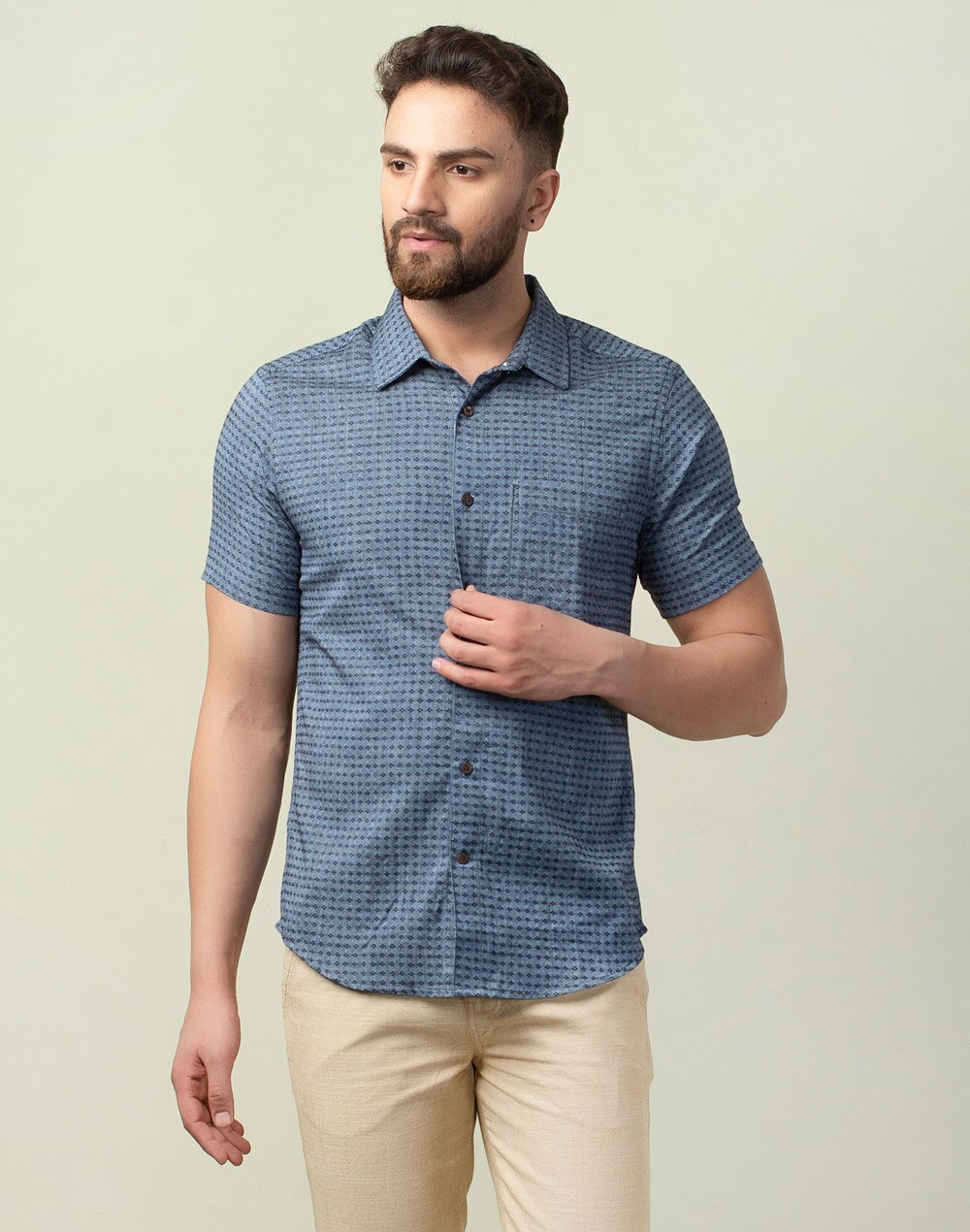 Buy Blue Cotton Dobby Slim Fit Shirt for Men Online at Fabindia | 10597784