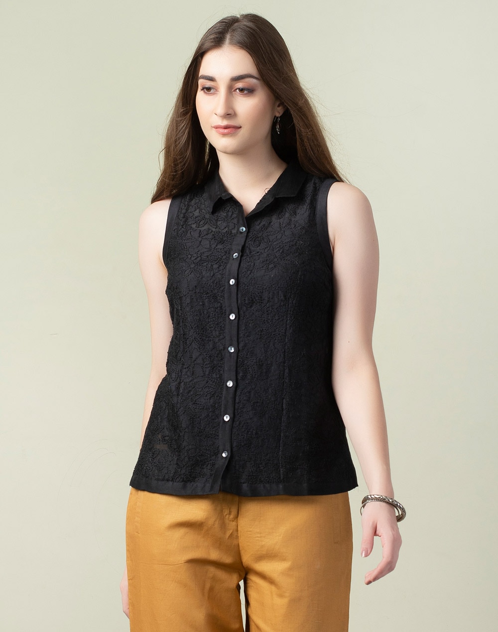 Buy Cotton Silk Chikankari Shirt for Women Online at Fabindia | 10598230