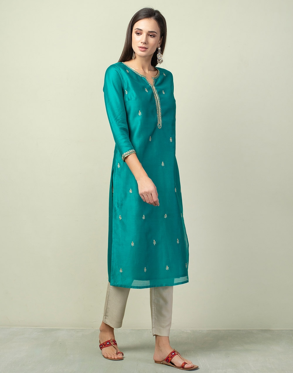 Buy Cotton Silk Embroidered Long Kurta for Women Online at Fabindia ...