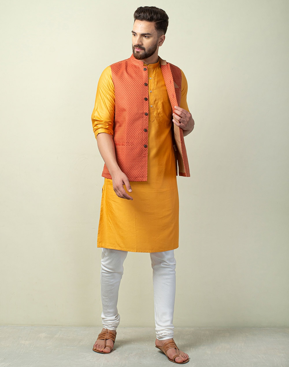 Buy Silk Dobby Nehru Jacket for Men Online at Fabindia | 10603543