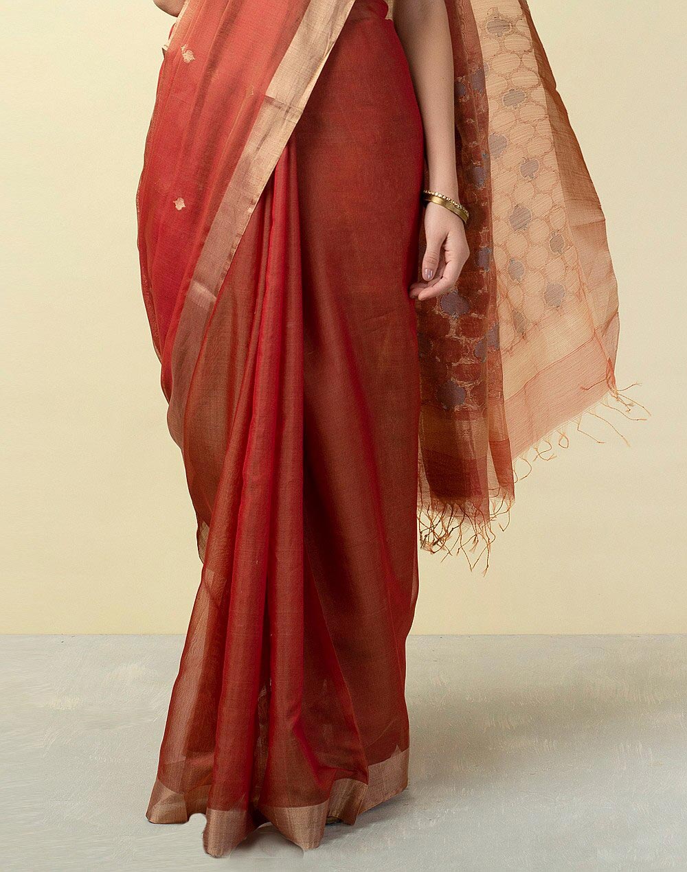 Red Cotton Silk Chanderi Woven Sari
