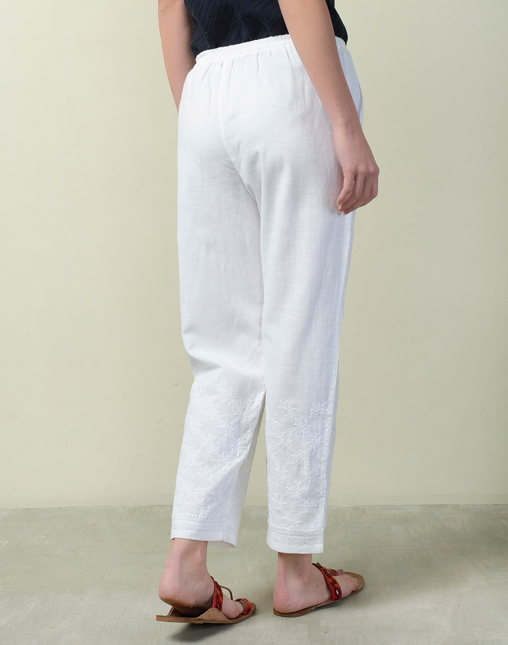 Buy Cotton Chikankari Cropped Pant for Women Online at Fabindia | 10619019