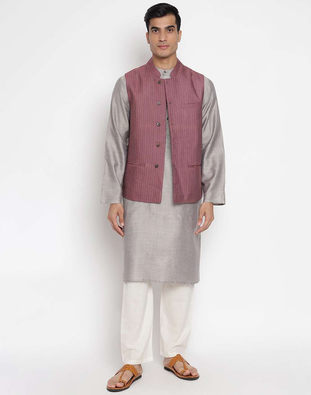 Viscose Tussar Stitched Nehru Jacket