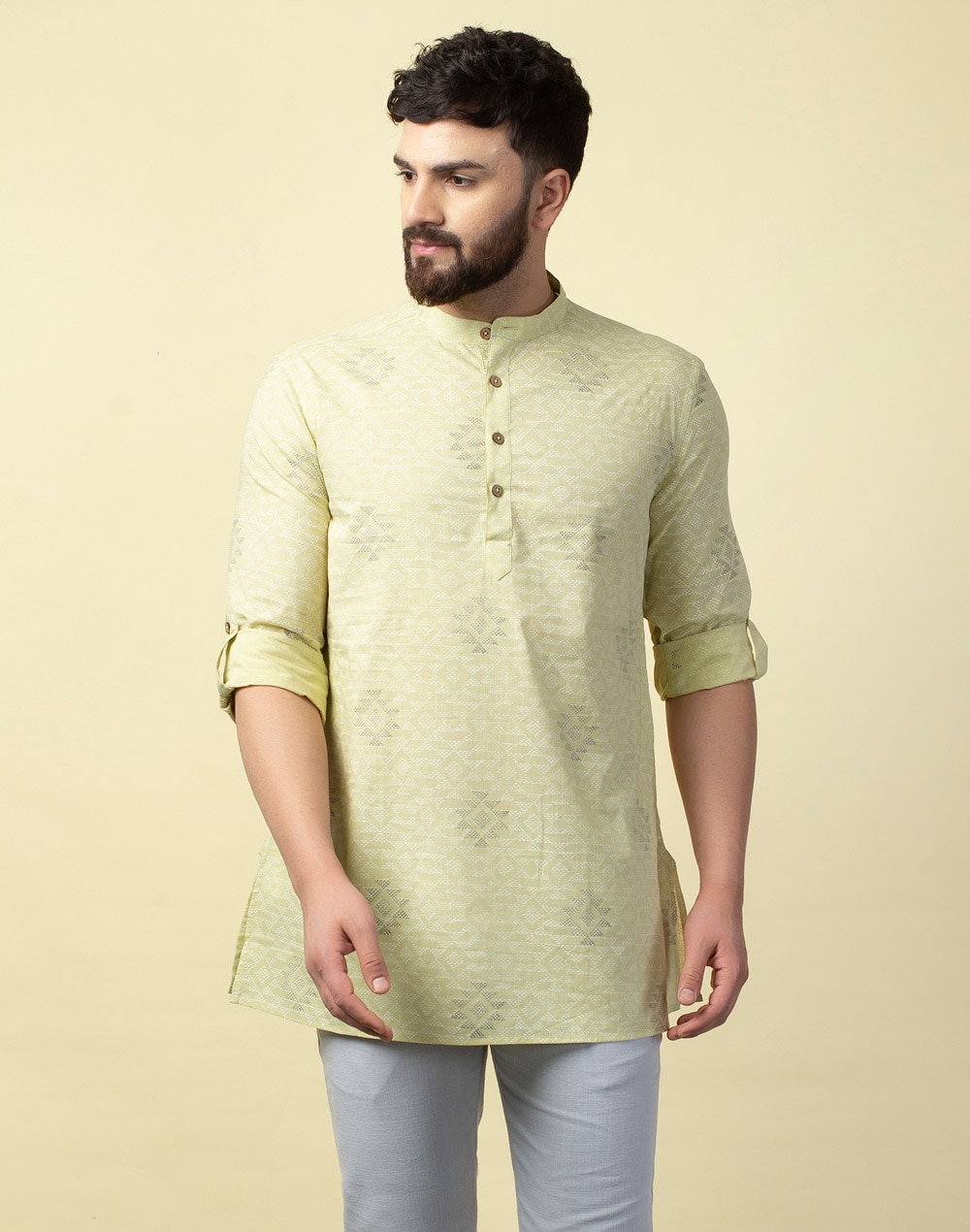 Buy Cotton Hand Block Printed Short Kurta for Men Online at Fabindia ...