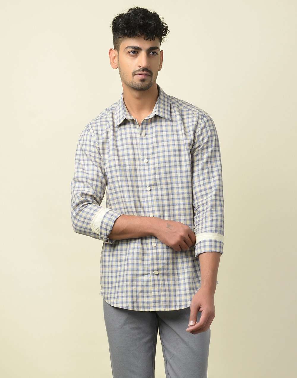 Linen Checks Slim Fit Shirt