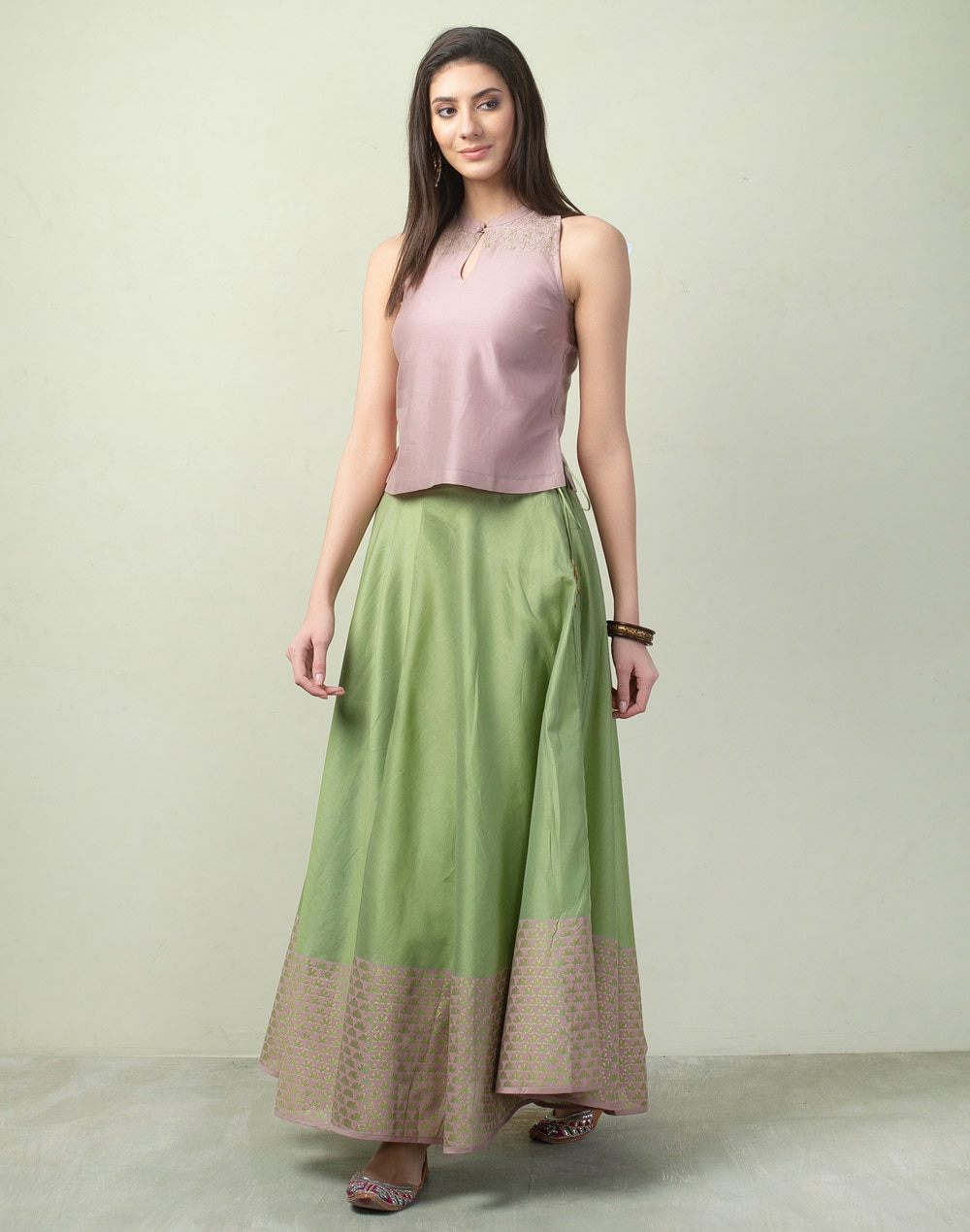 Cotton Silk Embroidered 2Pc Skirt Set