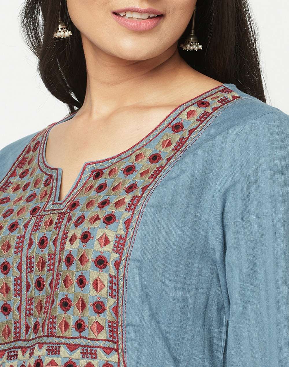 Cotton Embroidered Yoke Long Kurta