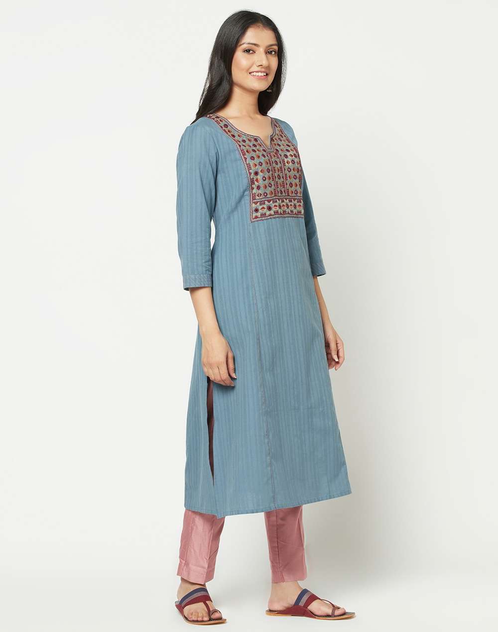 Cotton Embroidered Yoke Long Kurta