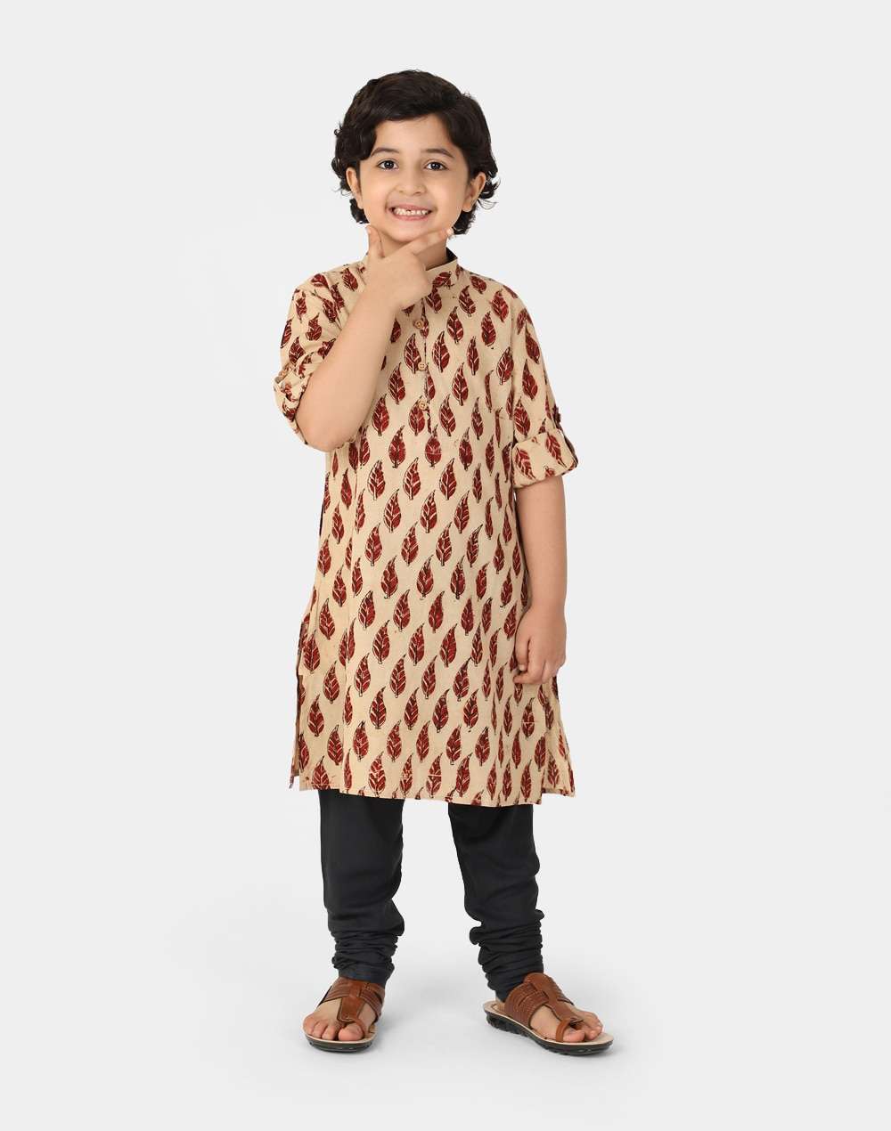 Maroon Cotton Hand Block Print Long Kurta