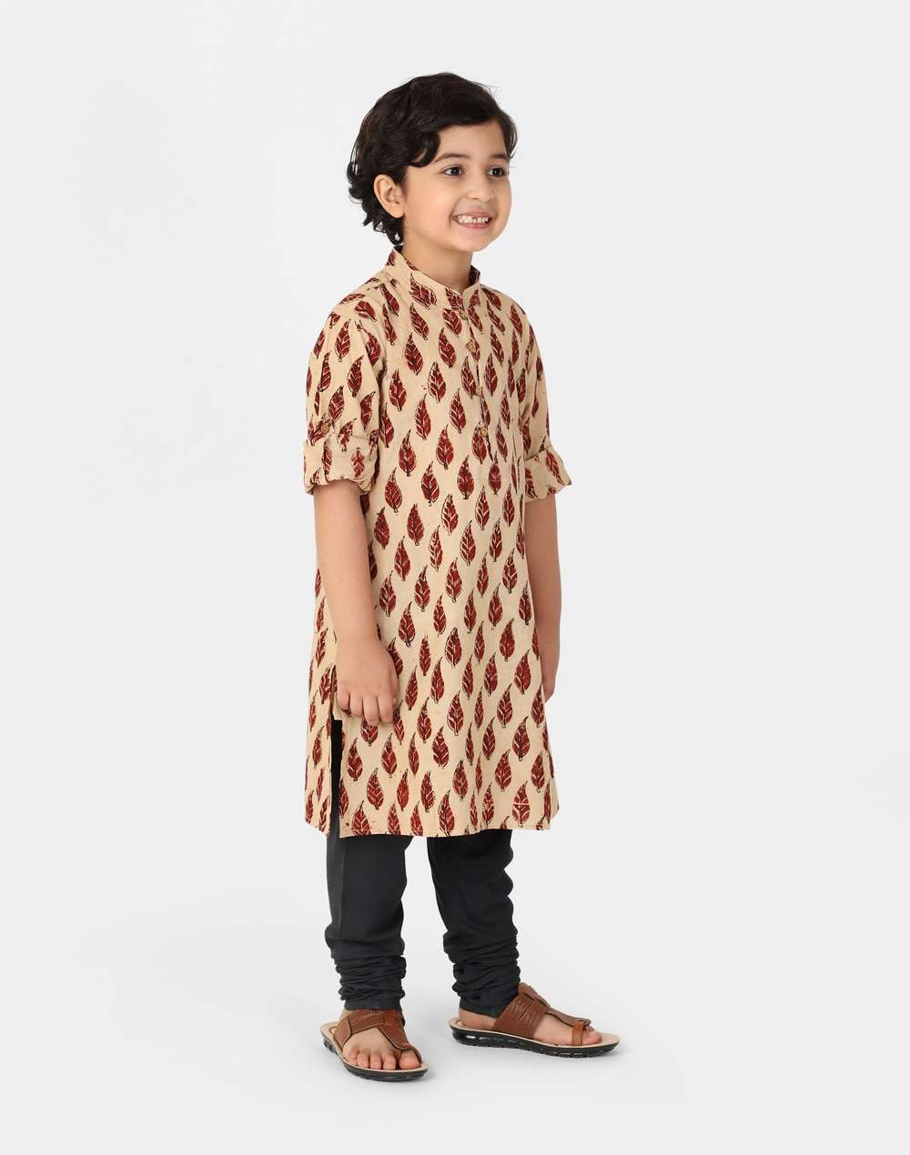 Maroon Cotton Hand Block Print Long Kurta