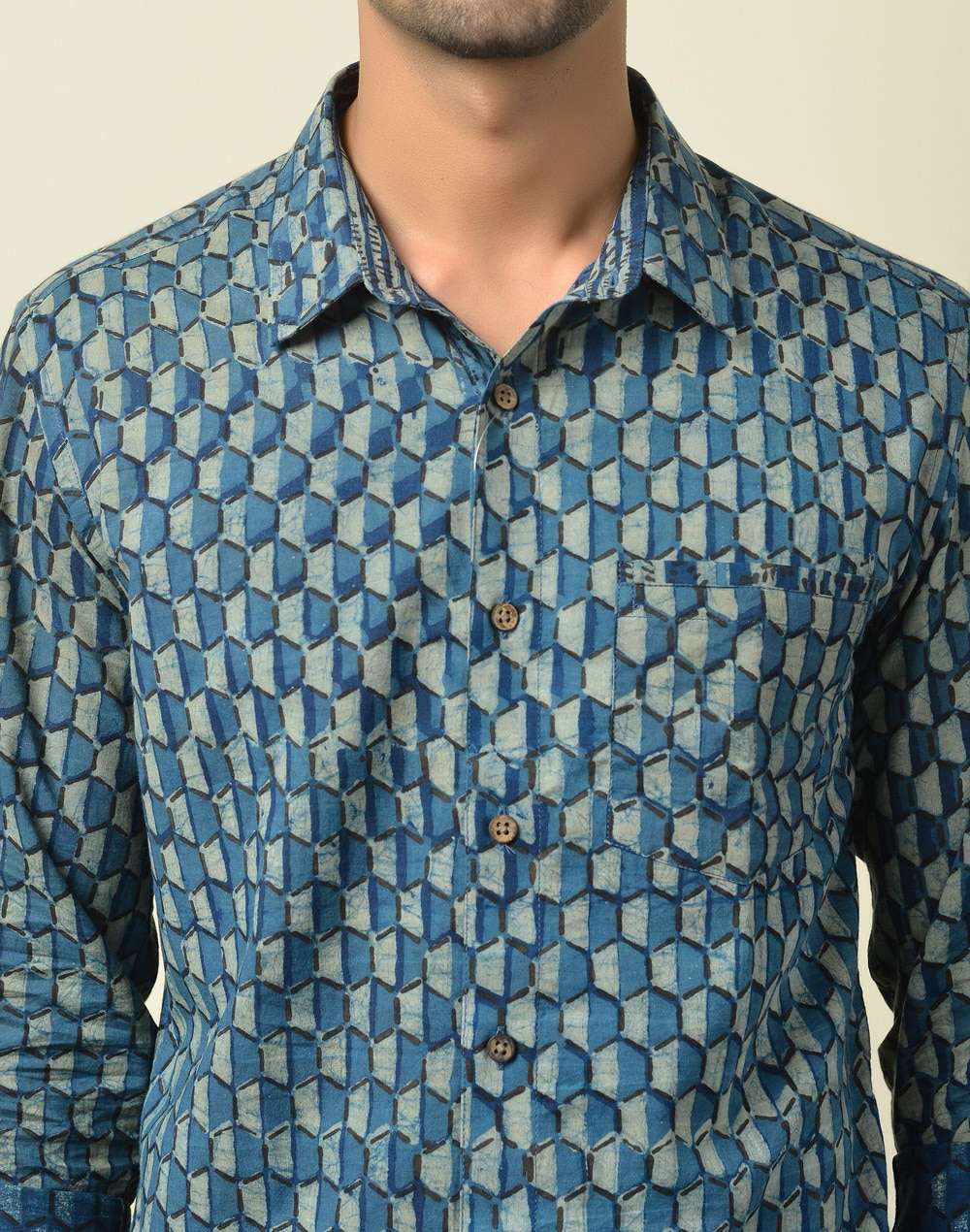 Cotton Block Printed Slim Fit Shirt