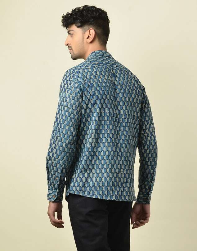 Cotton Block Printed Slim Fit Shirt