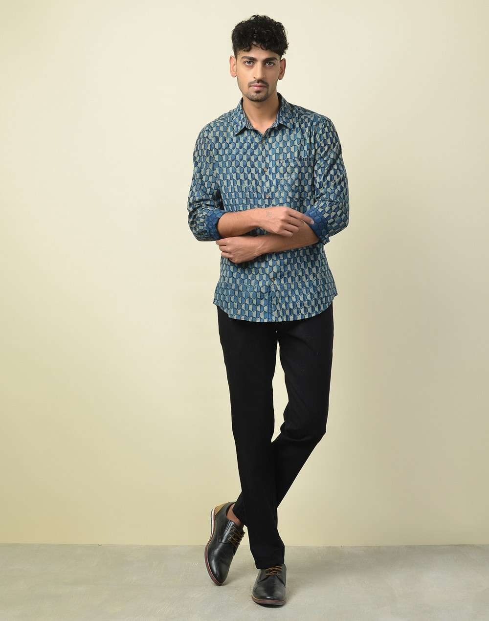Cotton Block Printed Slim Fit Shirt