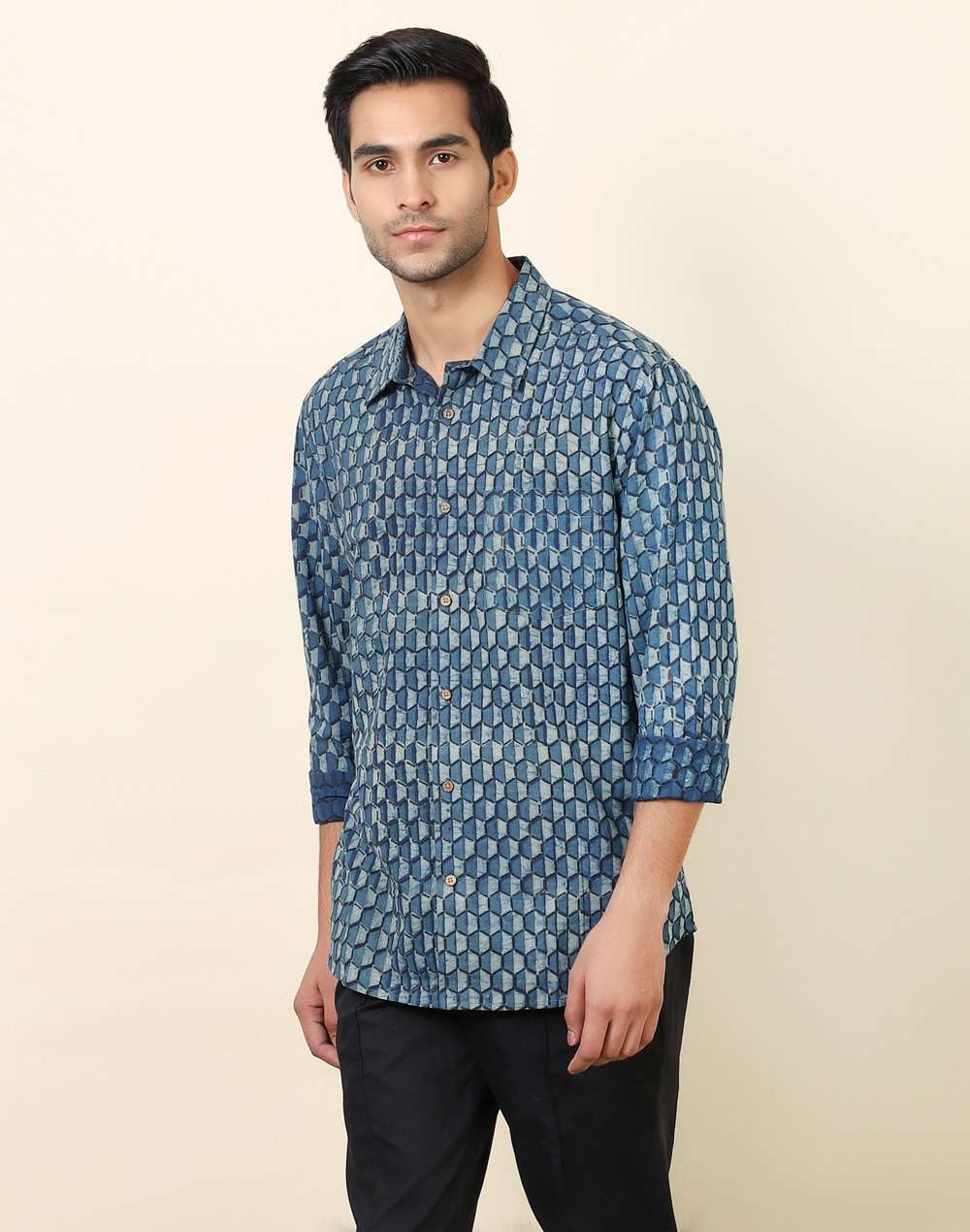 Cotton Block Printed Slim Fit Shirt