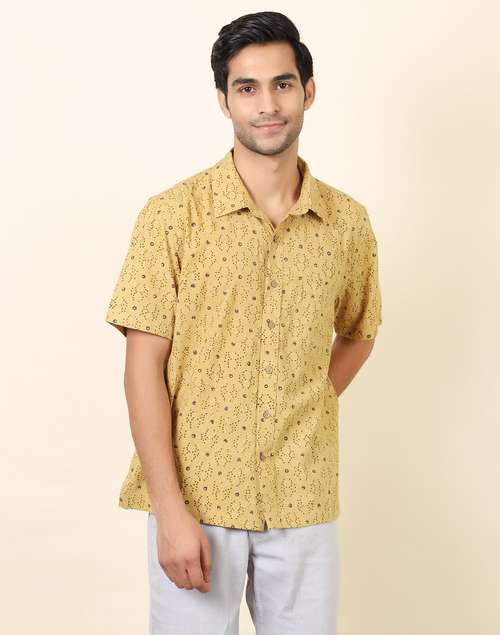 Mustard Cotton Printed Straight Fit Shirt Mustard Cotton Printed Straight Fit Shirt