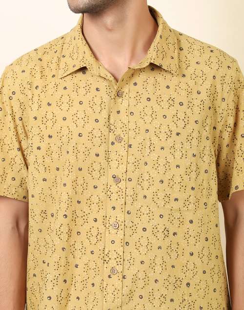 Mustard Cotton Printed Straight Fit Shirt Mustard Cotton Printed Straight Fit Shirt