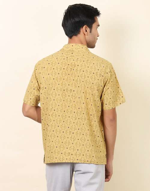 Mustard Cotton Printed Straight Fit Shirt Mustard Cotton Printed Straight Fit Shirt