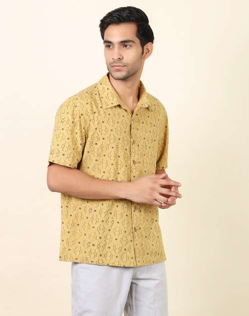Mustard Cotton Printed Straight Fit Shirt Mustard Cotton Printed Straight Fit Shirt